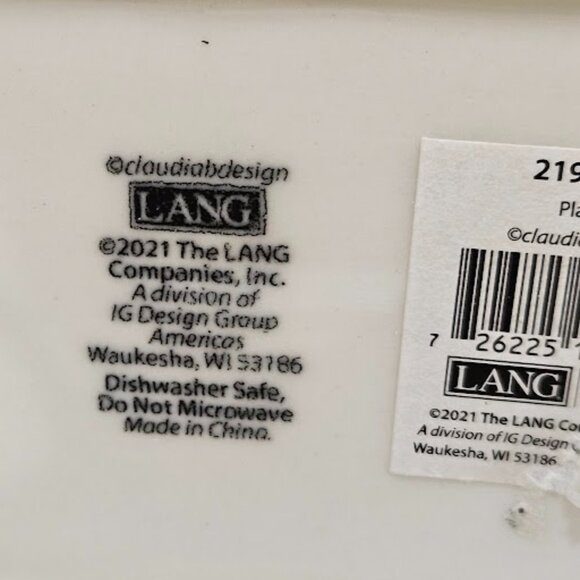 LANG Ceramic Rectangular Whimsy Winter Platter Hand Painted Christmas Snowman - Picture 6 of 11